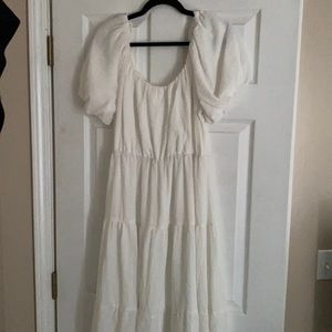 White midi off the shoulder dress.